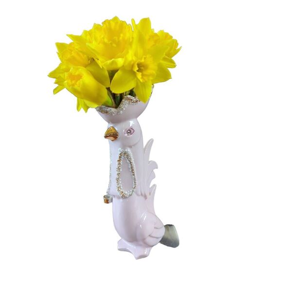 Vintage 1950's Hand Painted Rooster Decorative Vase Light Lavender Sparkle MCM - Picture 2 of 7